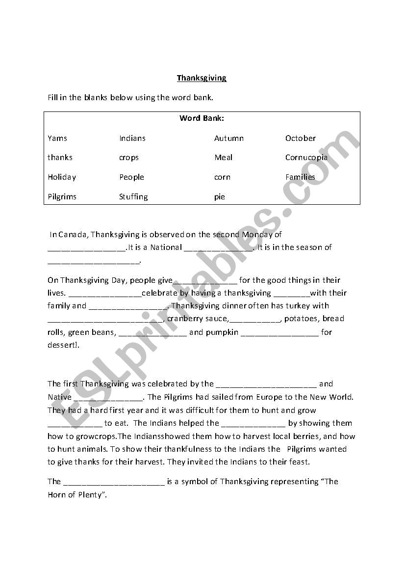 Thanksgiving  worksheet