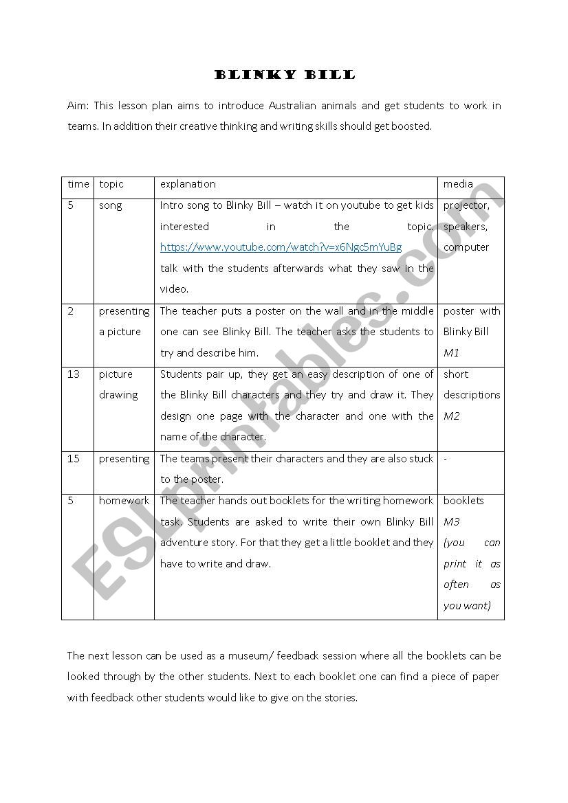 Blinky Bill  worksheet