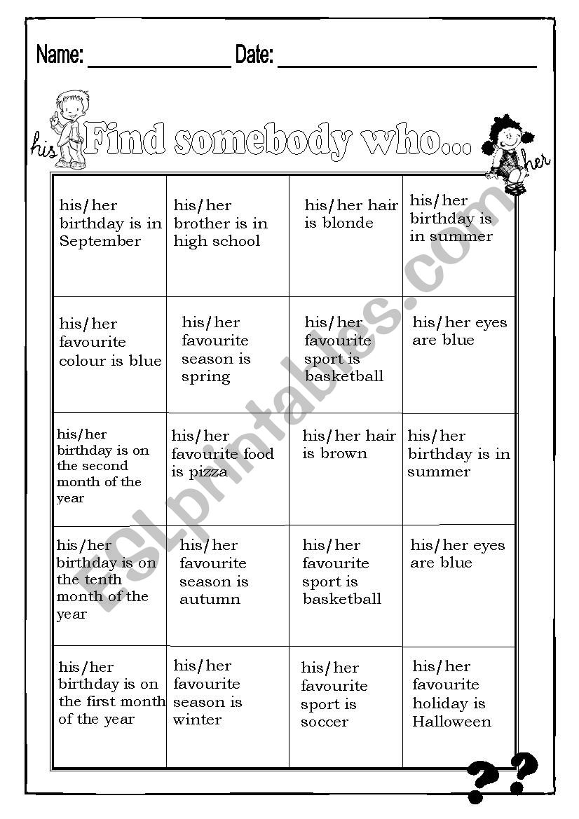 Find somebody who...activity worksheet