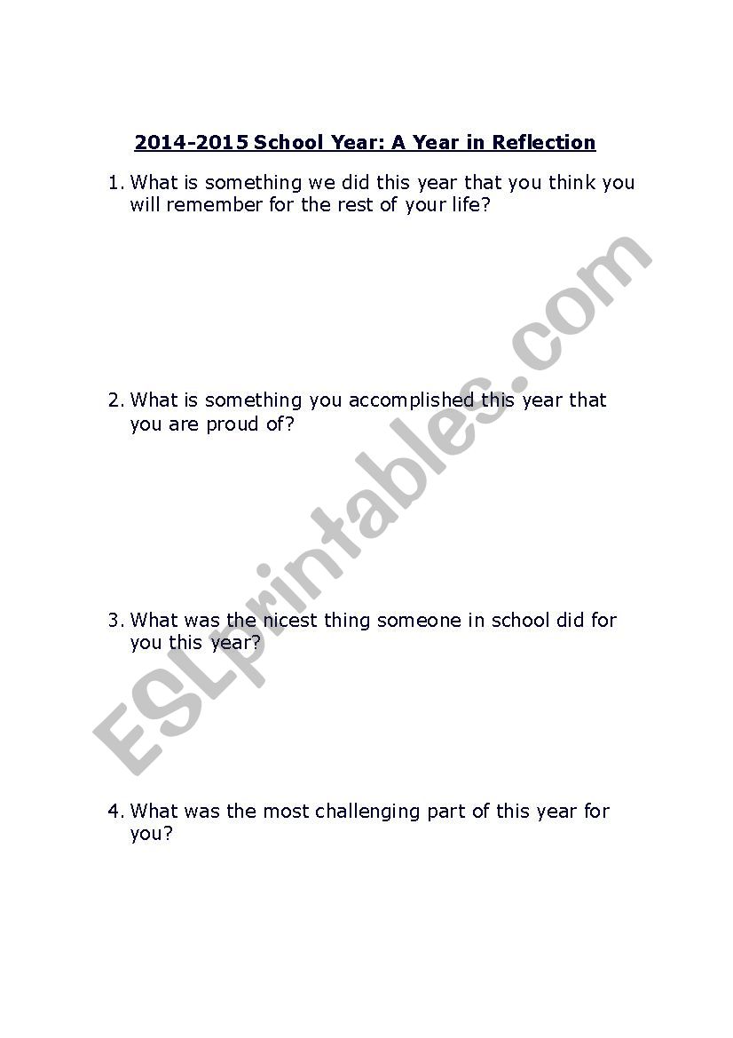 End of Year ESL Class Reflection