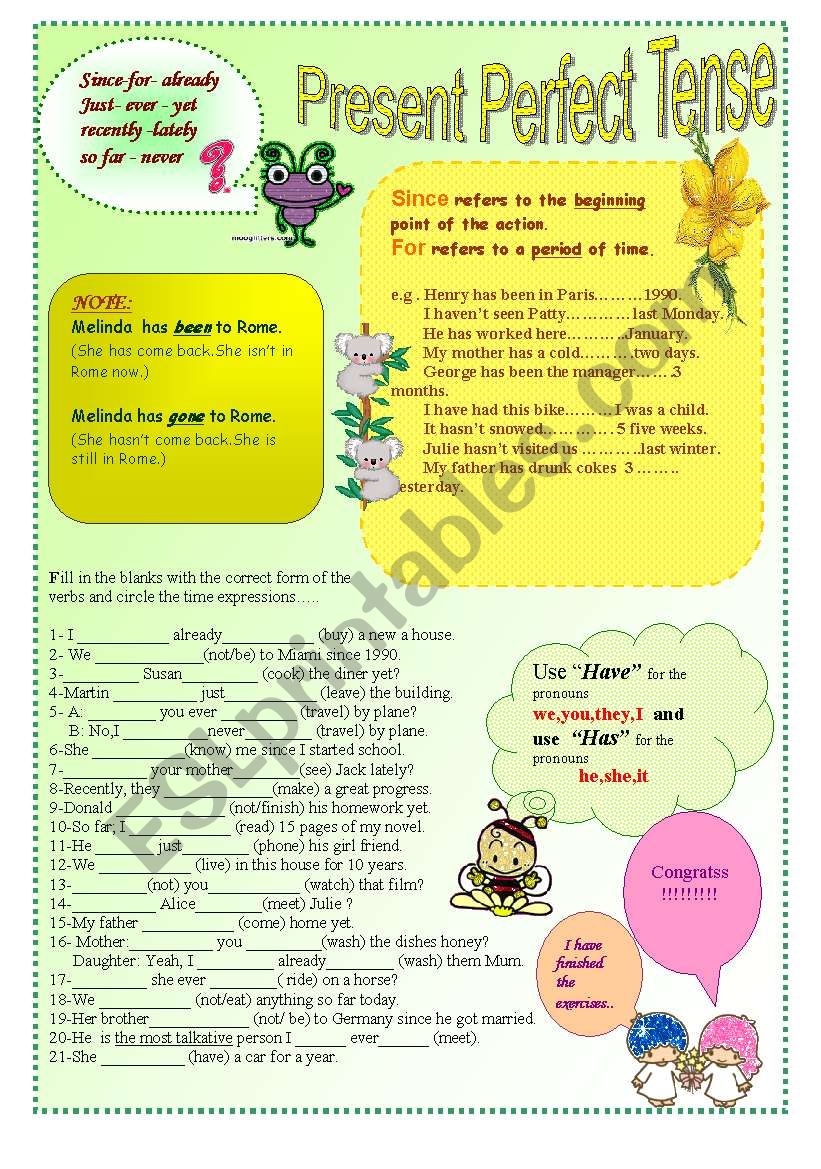 Present Perfect Tense worksheet