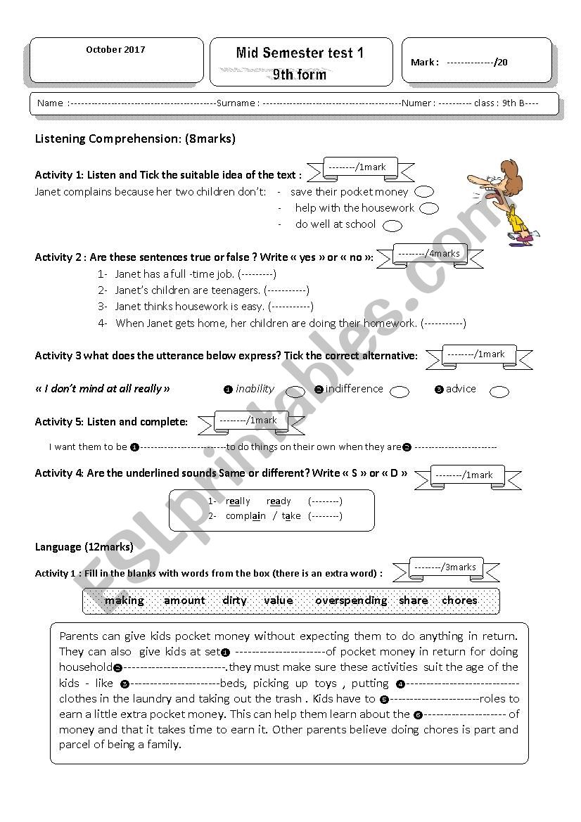 family life  worksheet