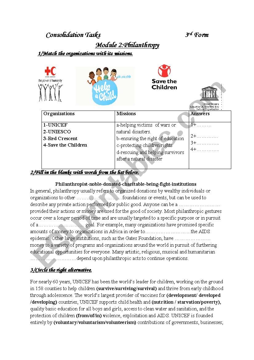 philanthropy worksheet