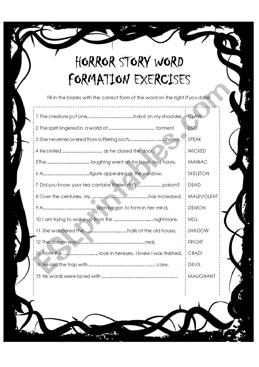 Horror Story Word Formation Exercise