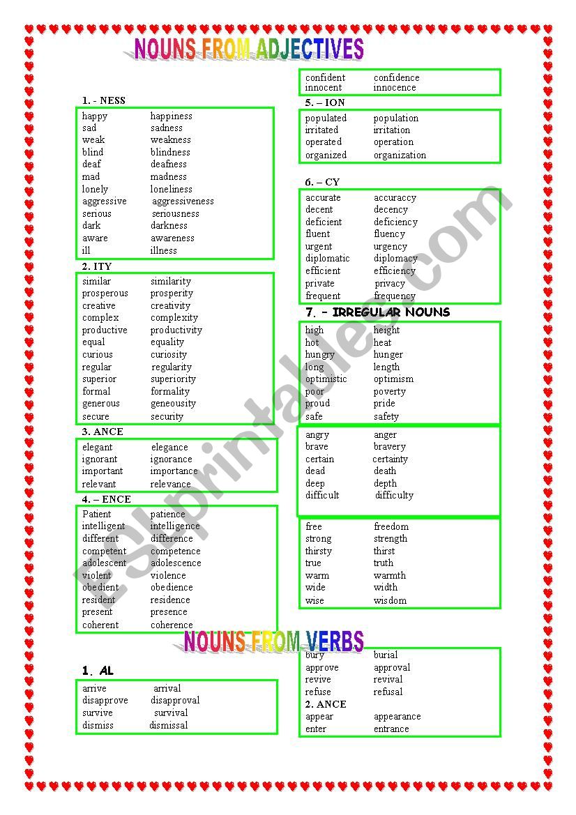 Suffixes: Adjective To Noun and Verb To Noun