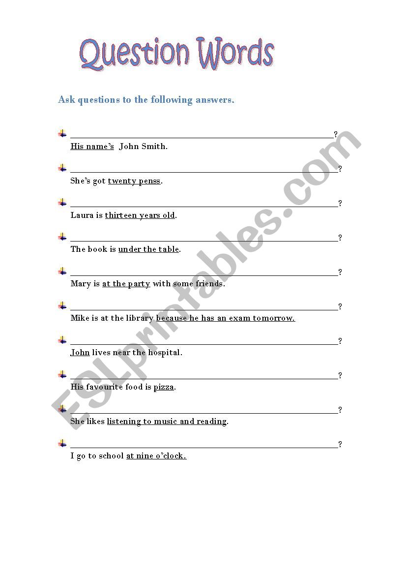 question words worksheet