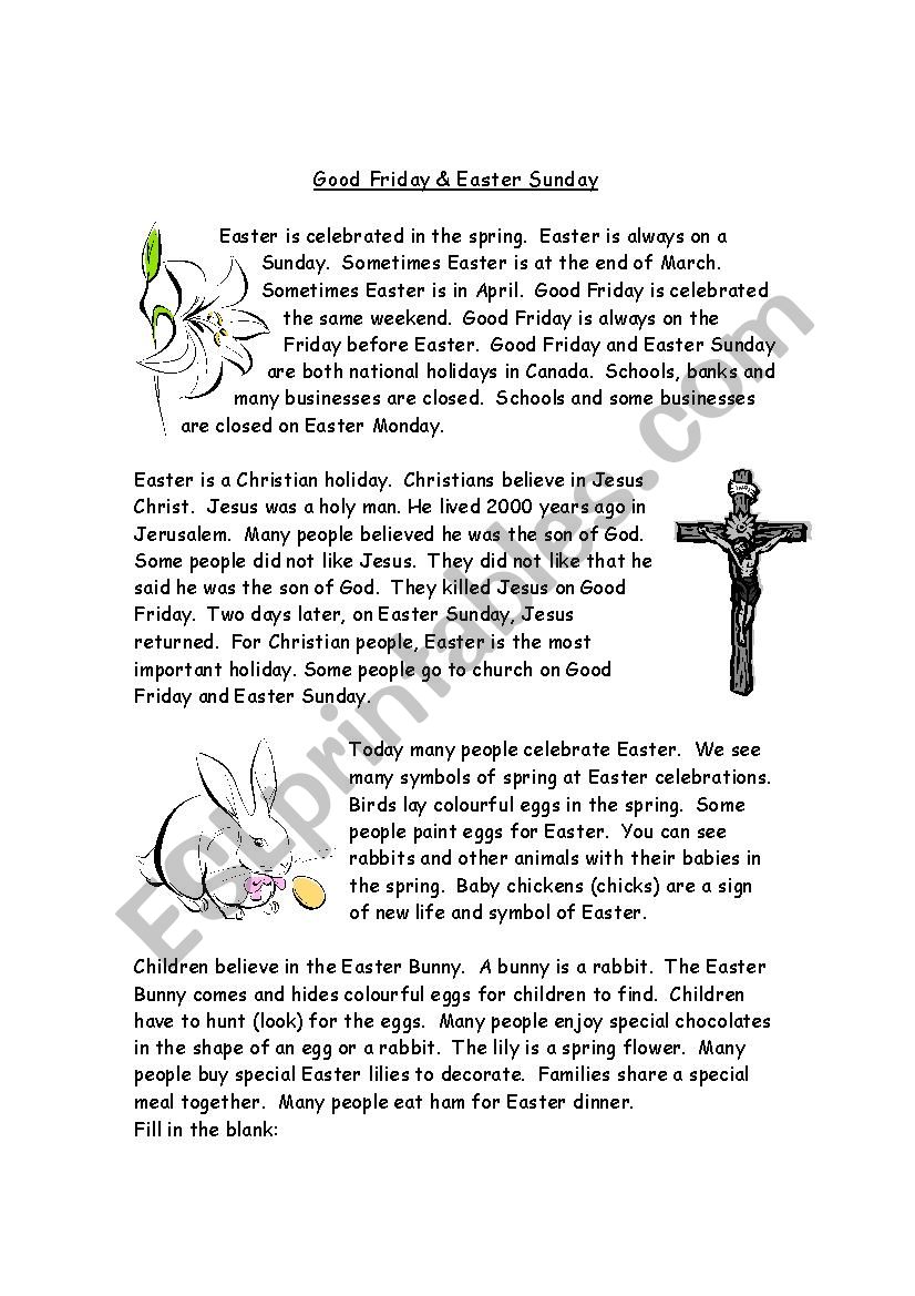 Good Friday and Easter Sunday worksheet