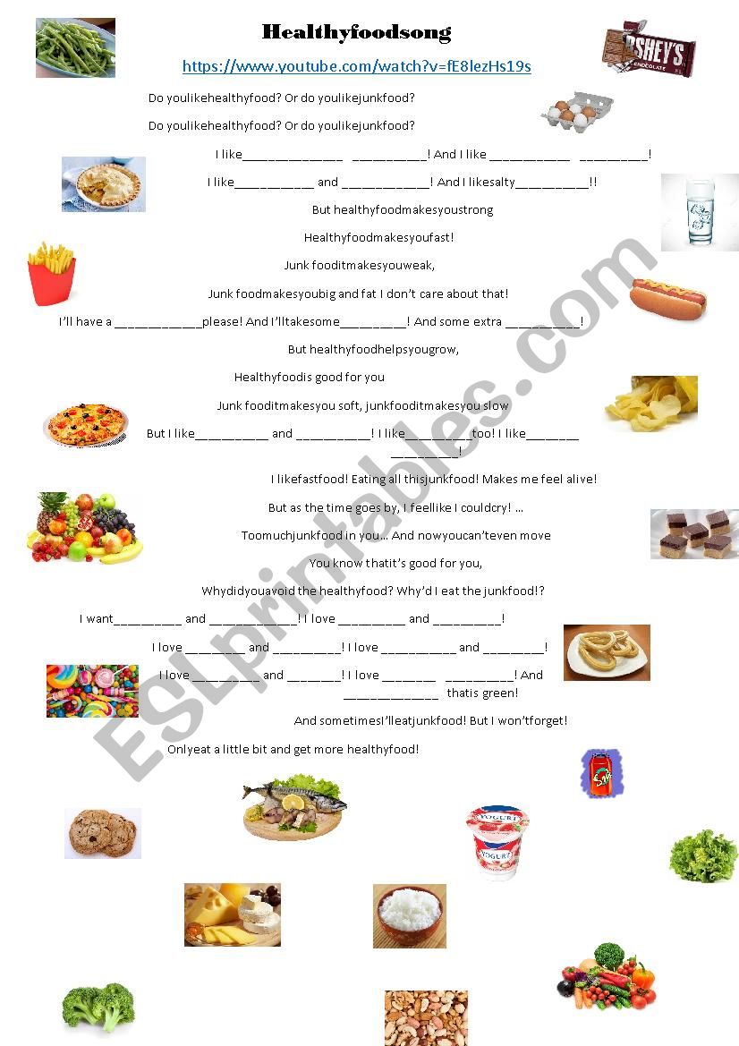 Healthy food song worksheet