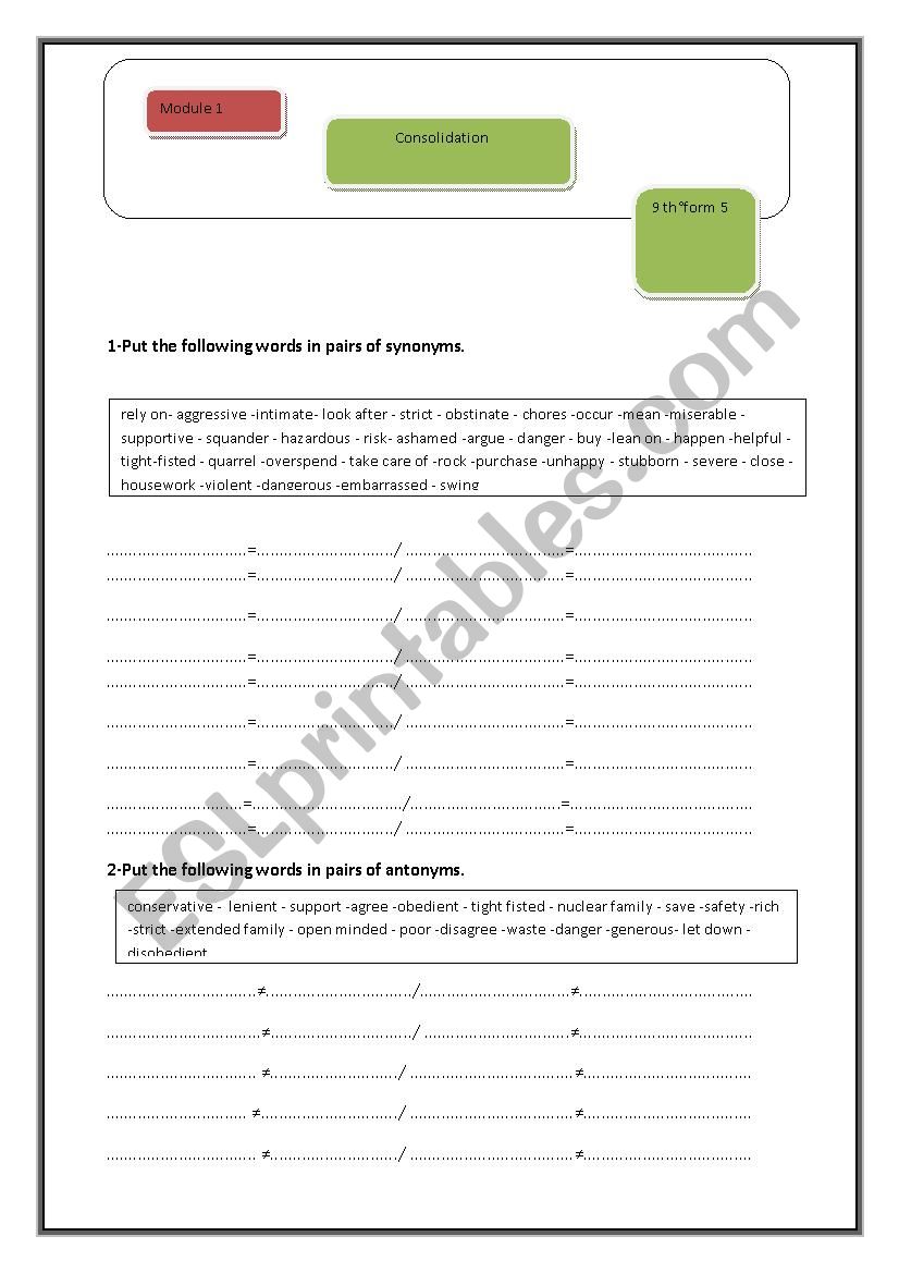 consolidation 9thformers worksheet