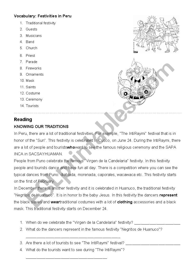 Festivities in Peru worksheet