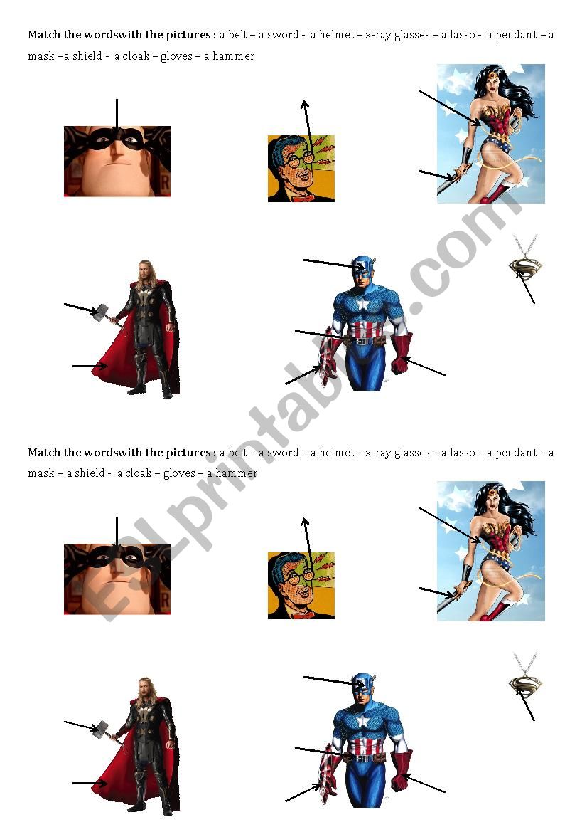 Superheroes vocabulary worksheet