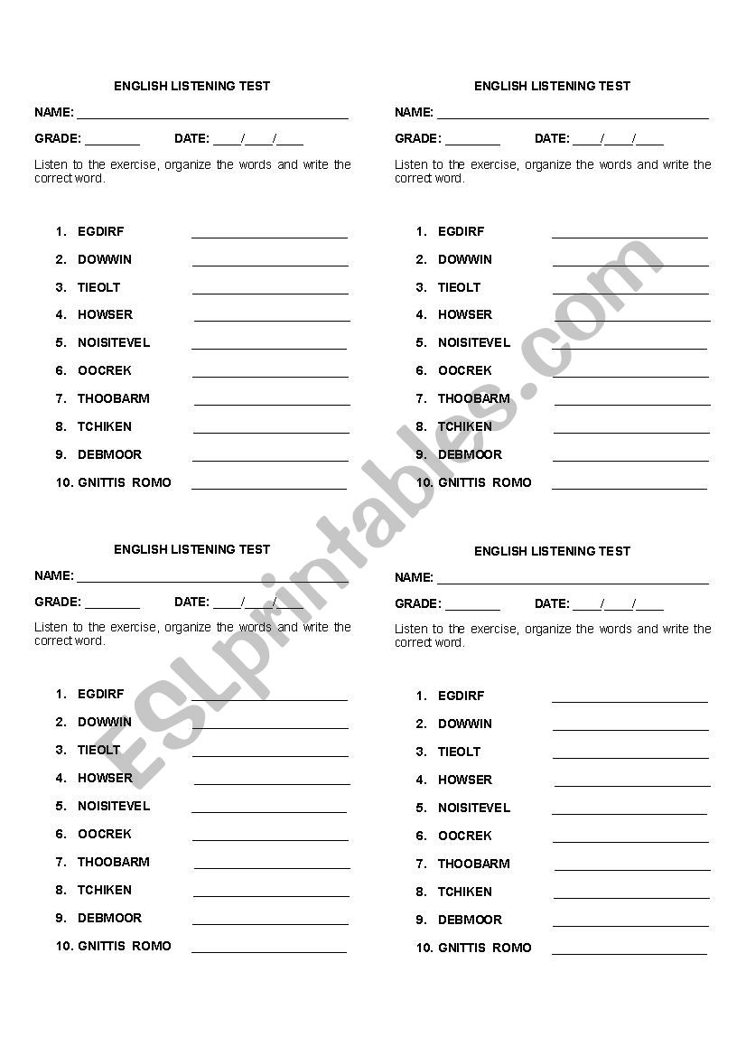At home worksheet