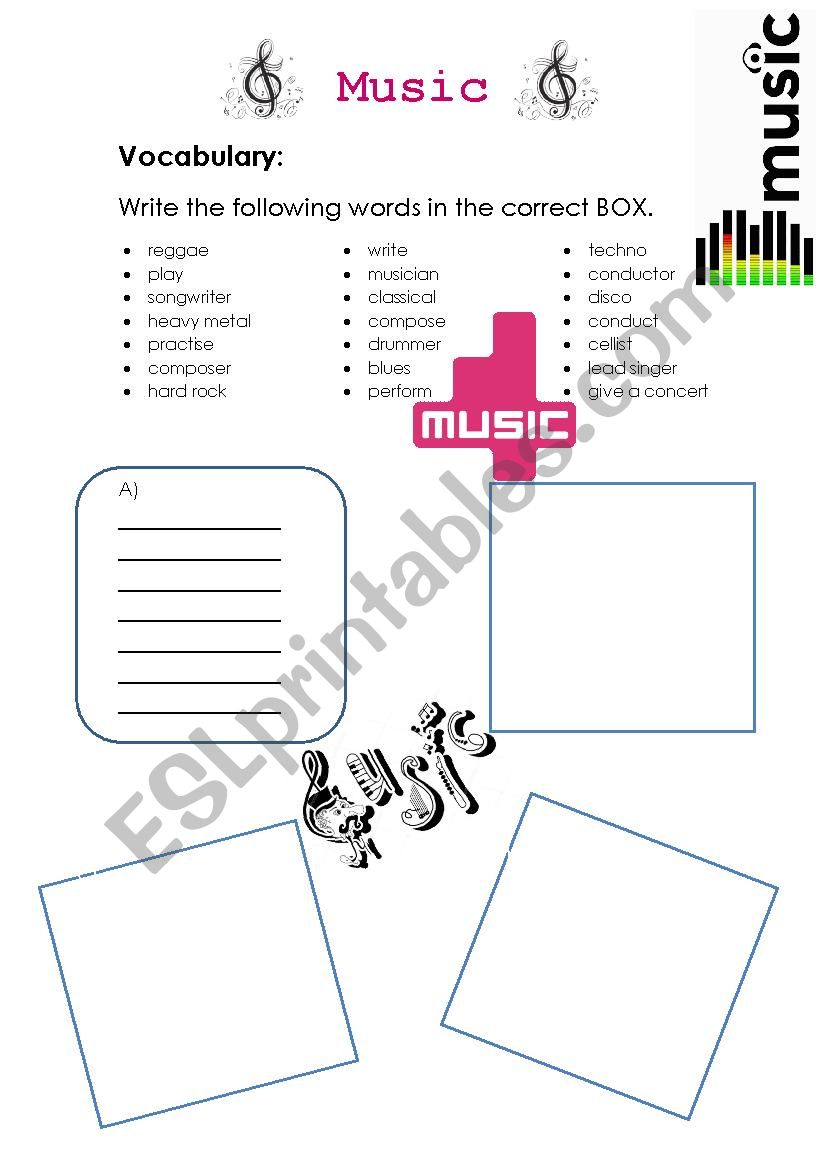 Music vocabulary worksheet