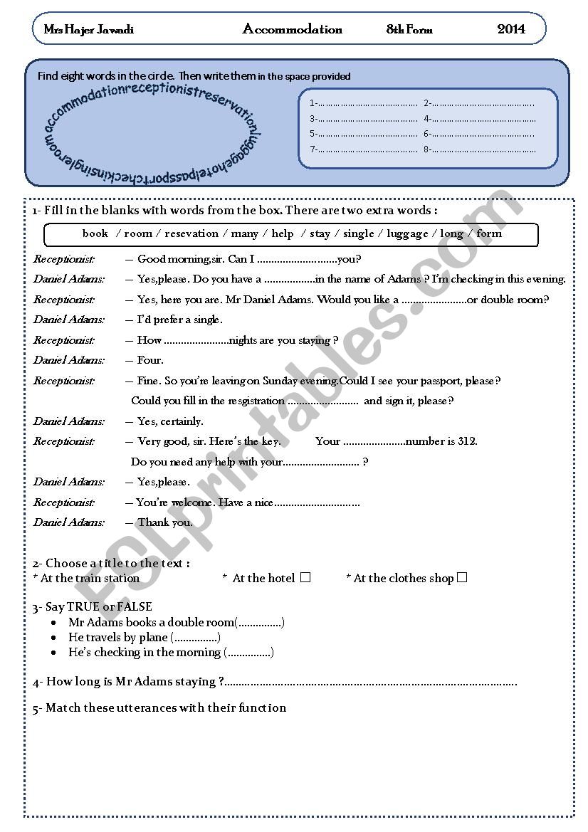 accommodation worksheet