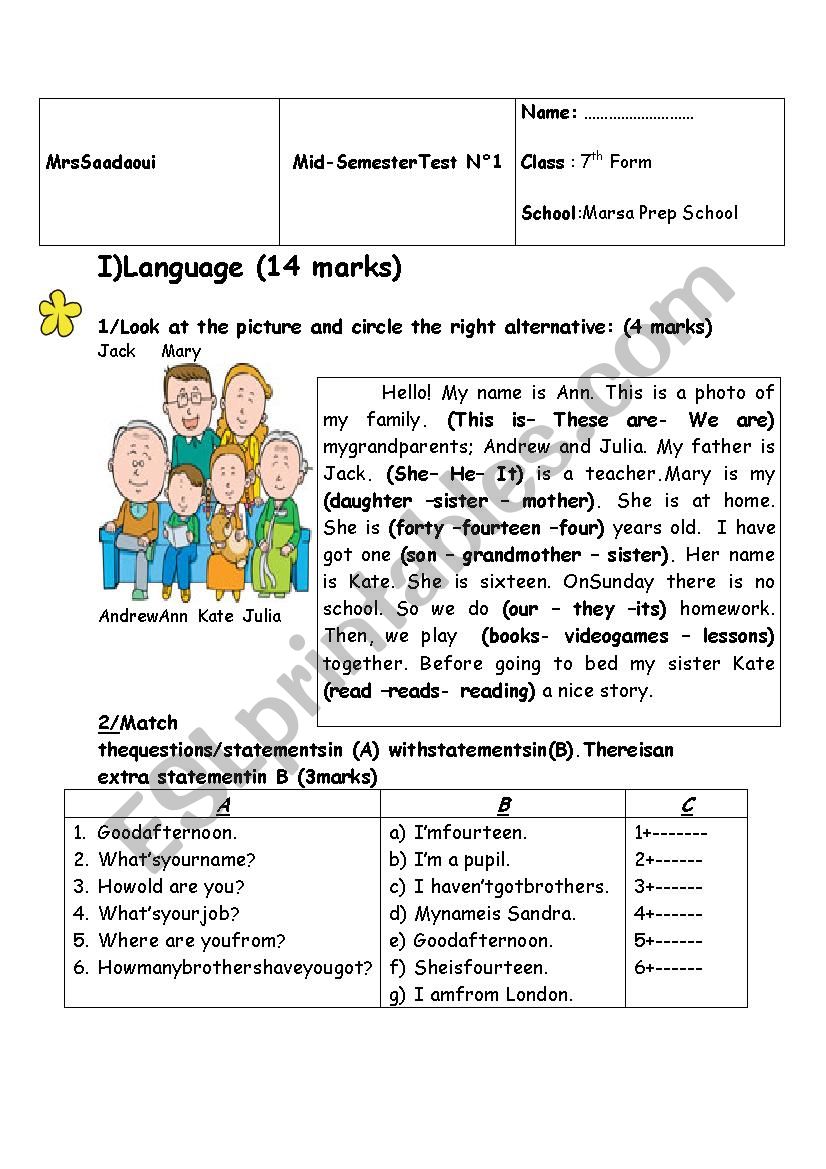 mid semester test n1 7th form