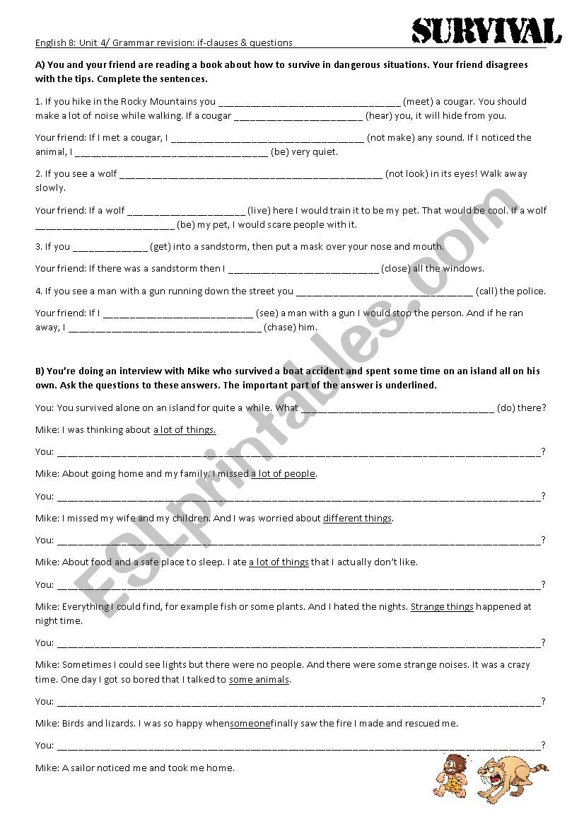 Grammar Revision: Survival  worksheet