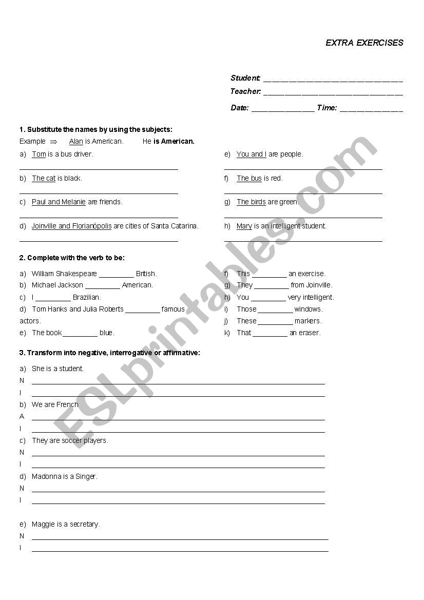 Verb to be Basic exercise worksheet