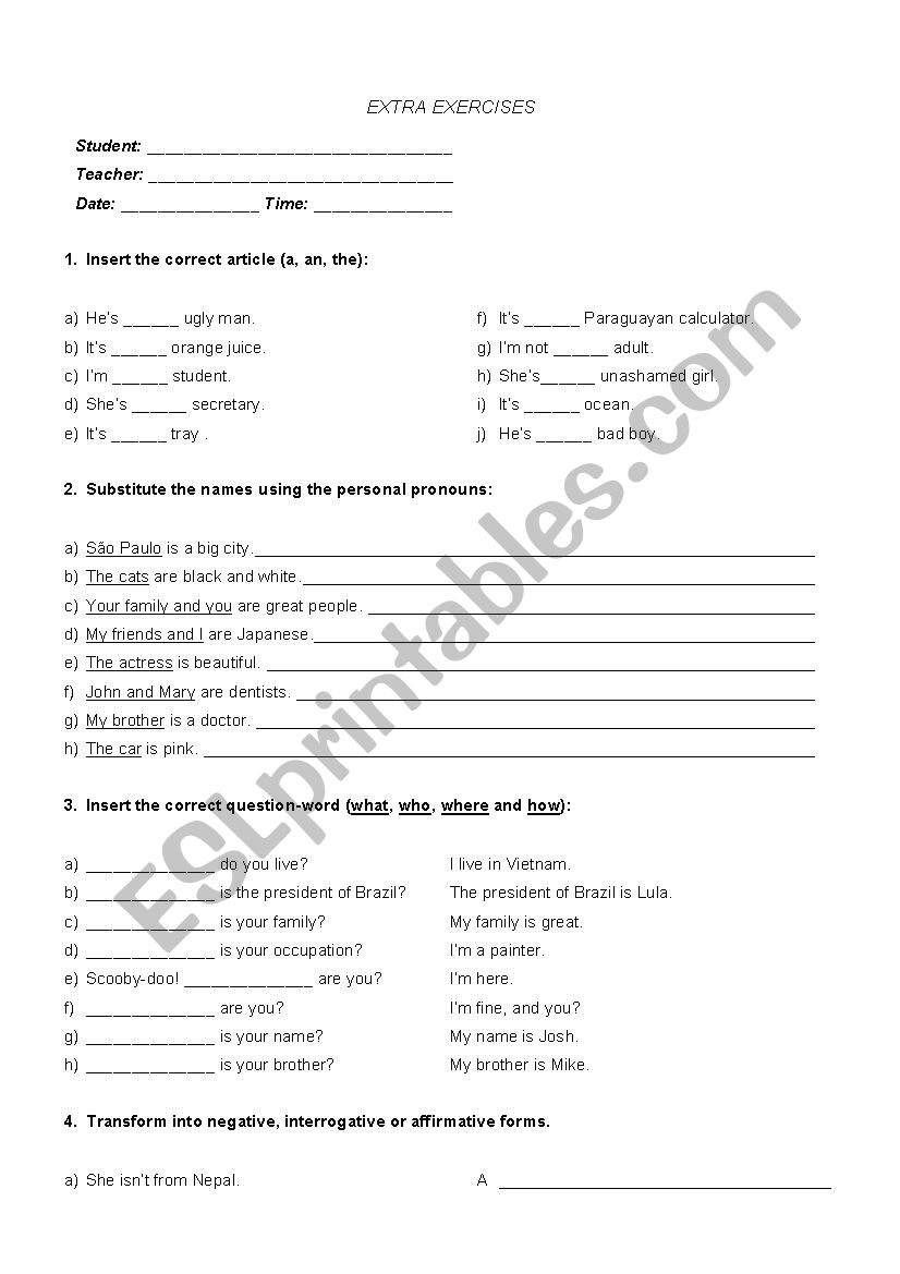 Subject-Verbs-Question words Exercise