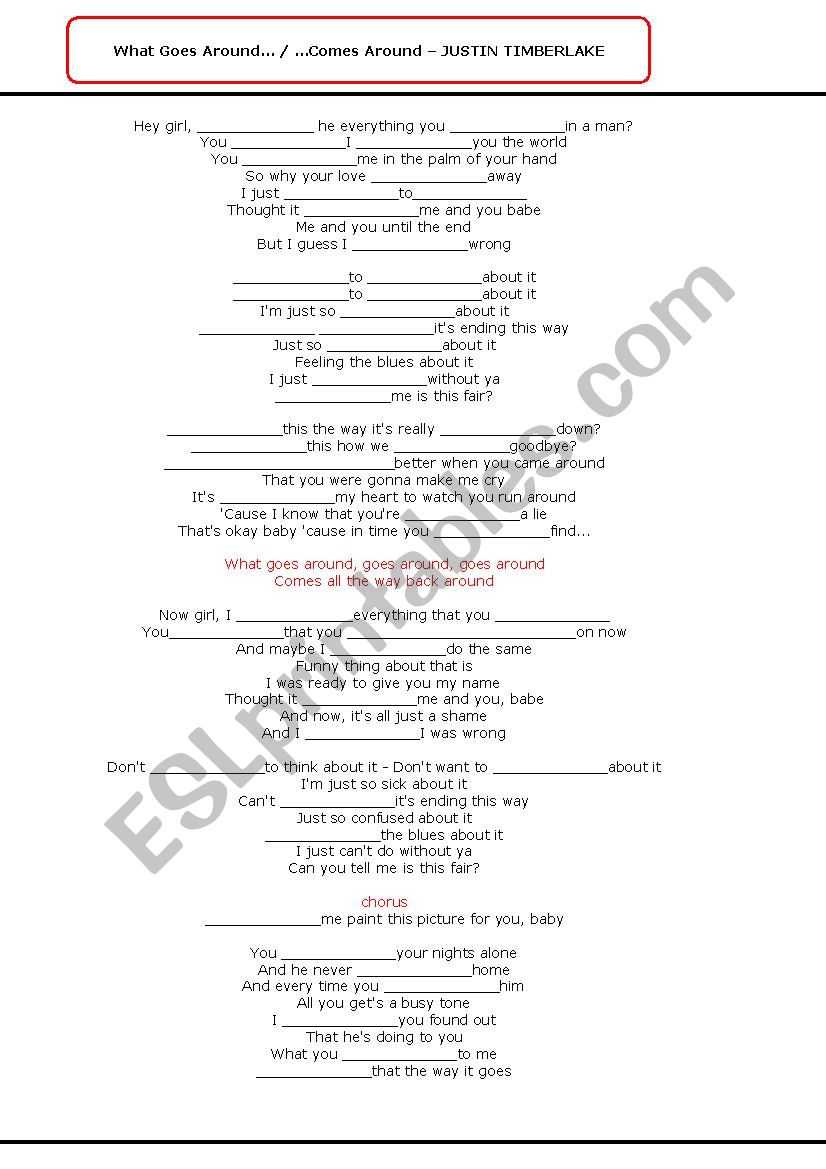 What Goes Around...  ...Comes Around  JUSTIN TIMBERLAKE
