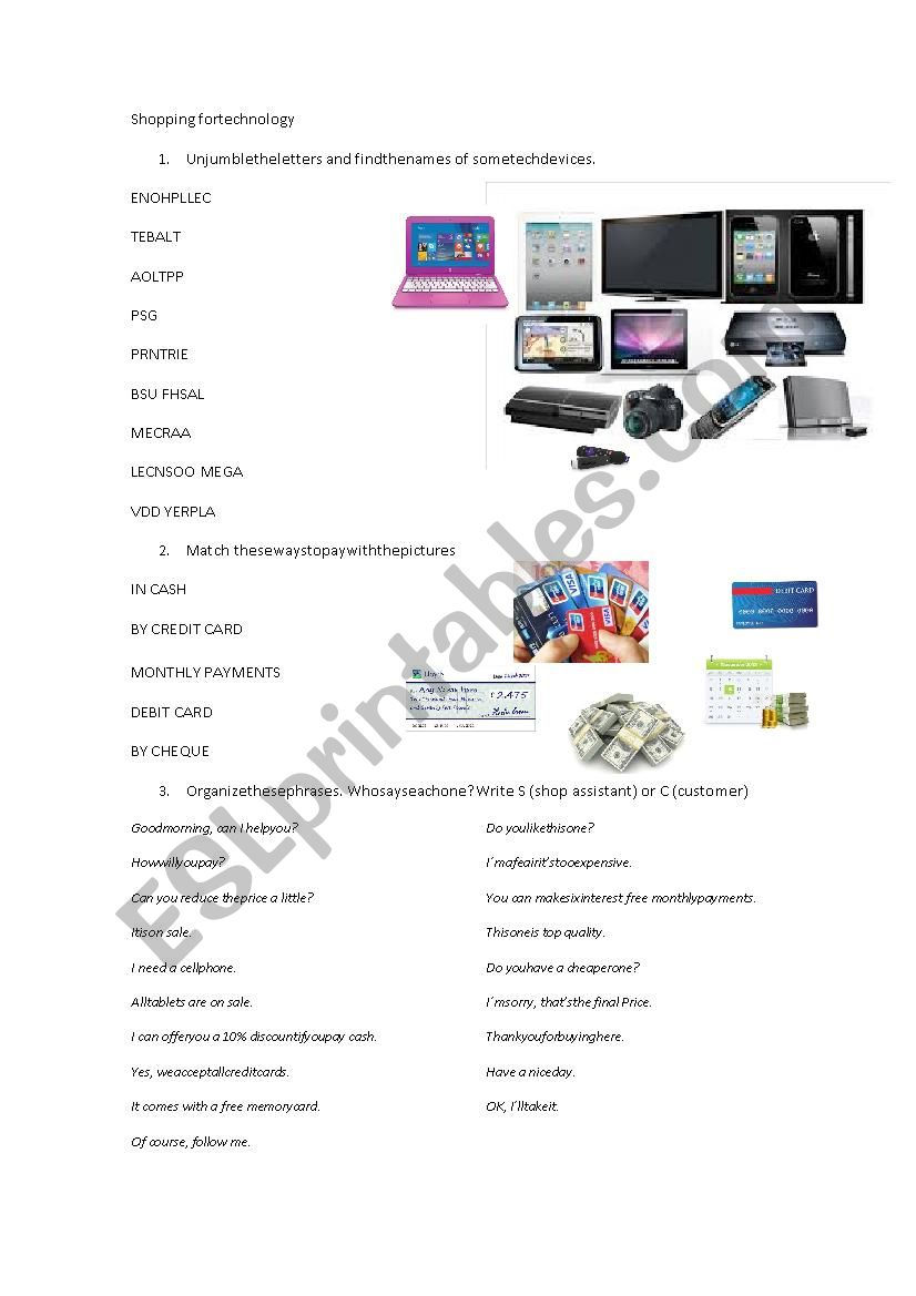 shopping for technology worksheet