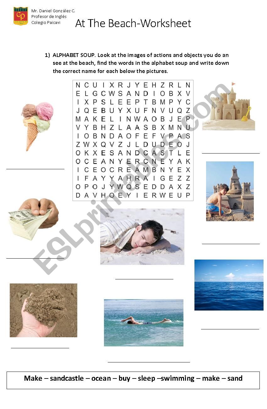 At the beach  worksheet