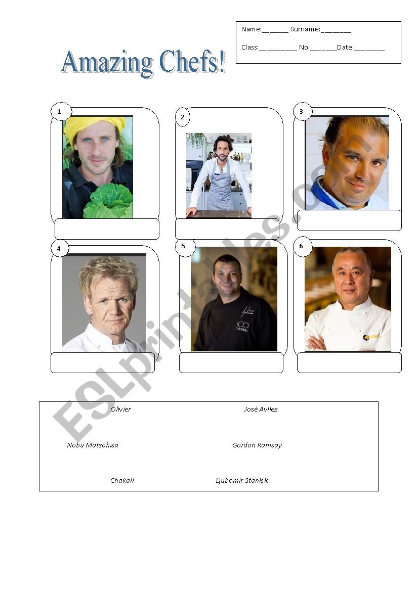 Amaing Chefs worksheet