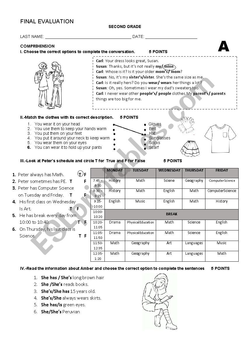 SECOND GRADE FINAL EXAM worksheet