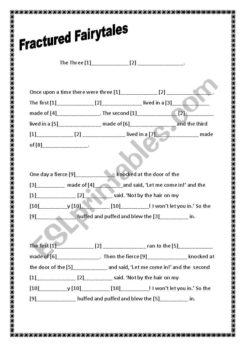 Three little pigs worksheet