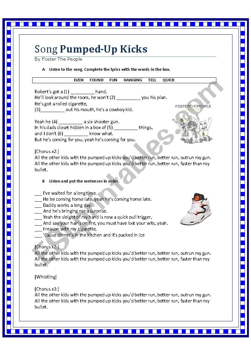 PUMPED UP KICKS worksheet