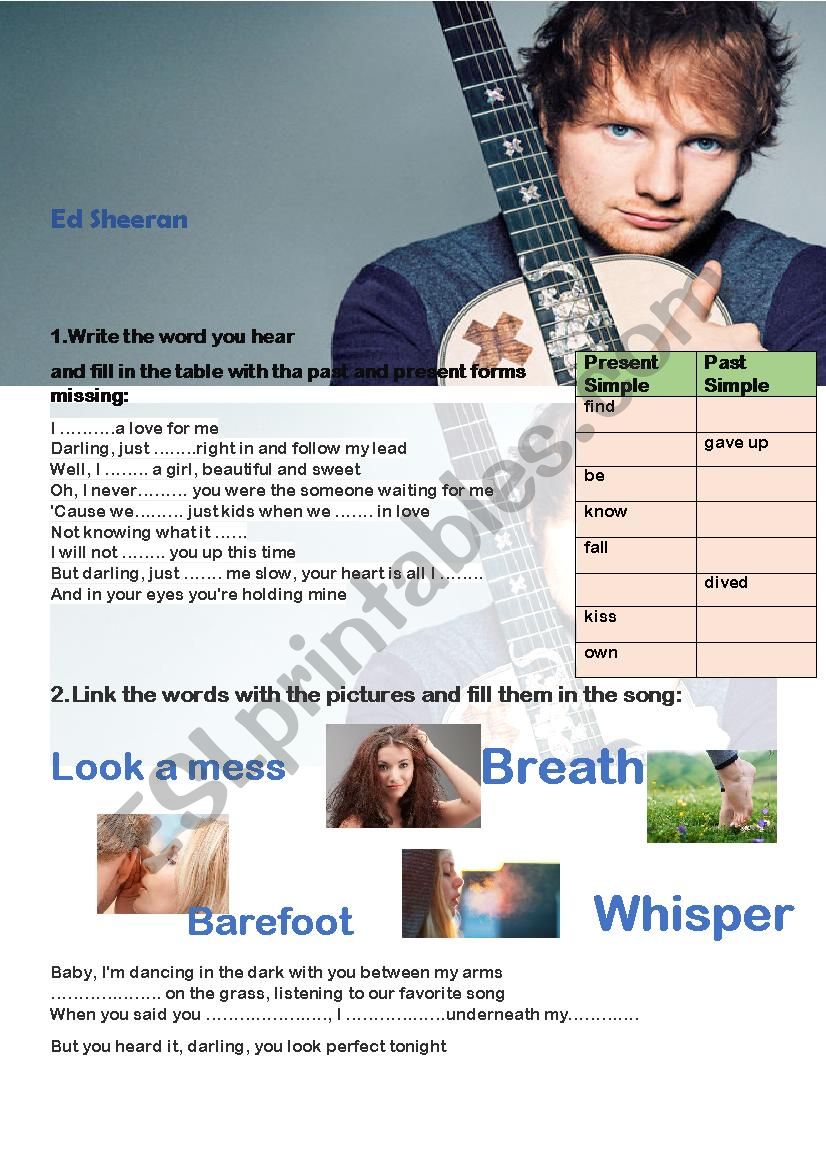 Perfect, Ed Sheeran worksheet