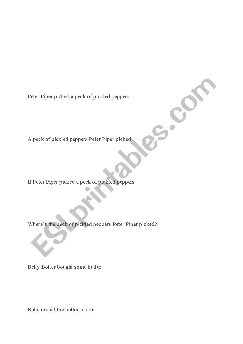 Tongue Twisters worksheet