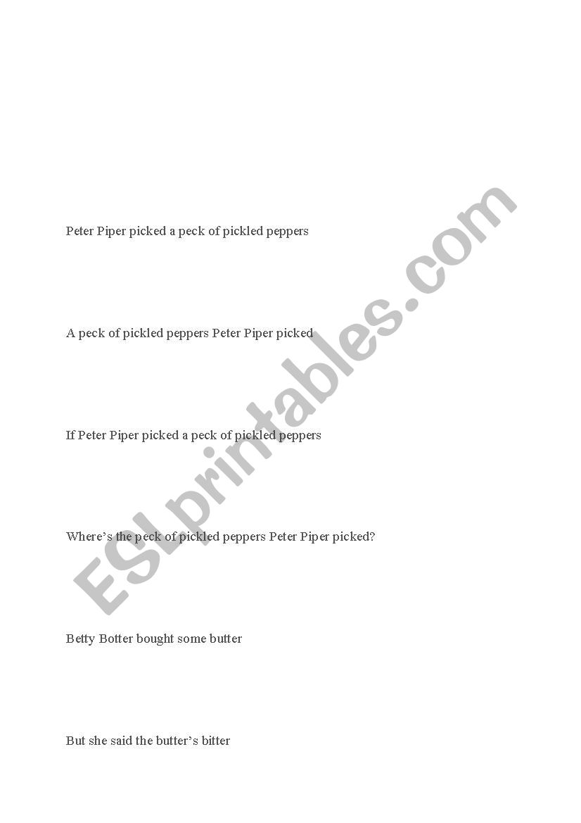 Tongue Twisters worksheet