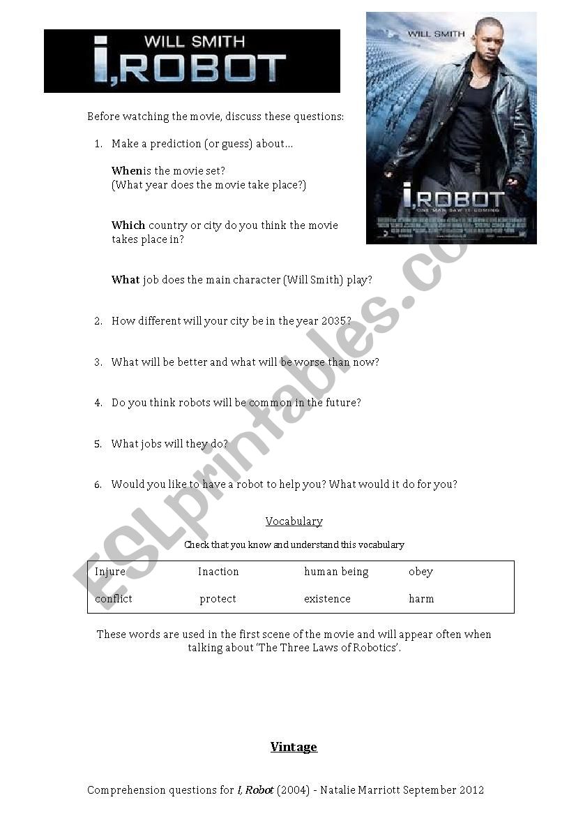 I,Robot (2004) FILM worksheet worksheet