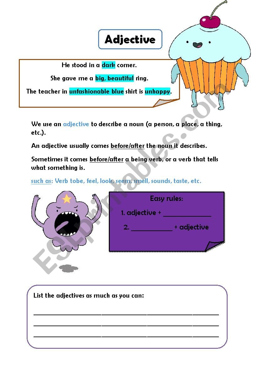 Adjective (overall) worksheet