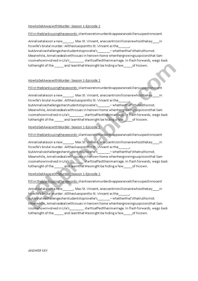 How to Get Away with Murder. worksheet