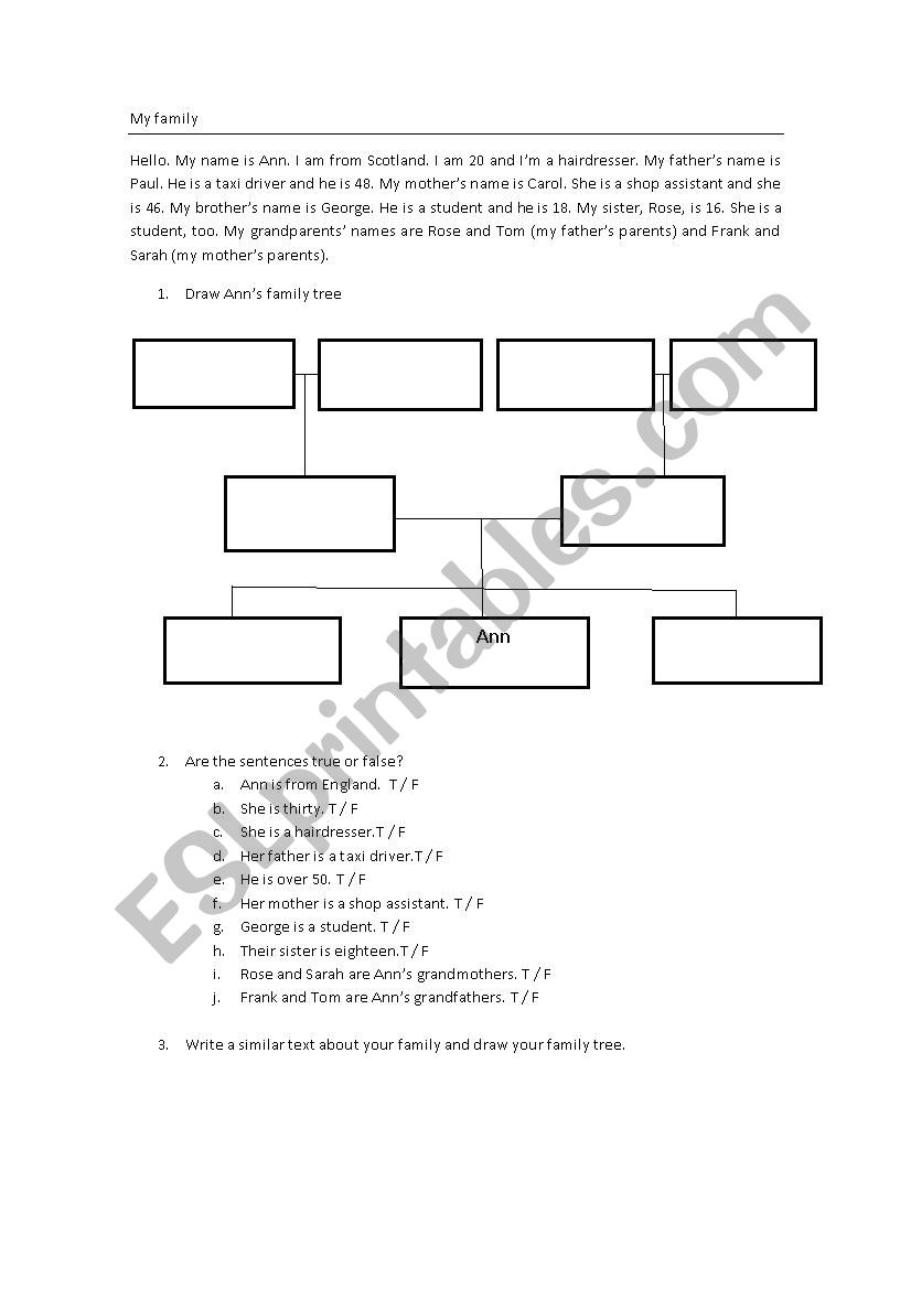 My Family worksheet