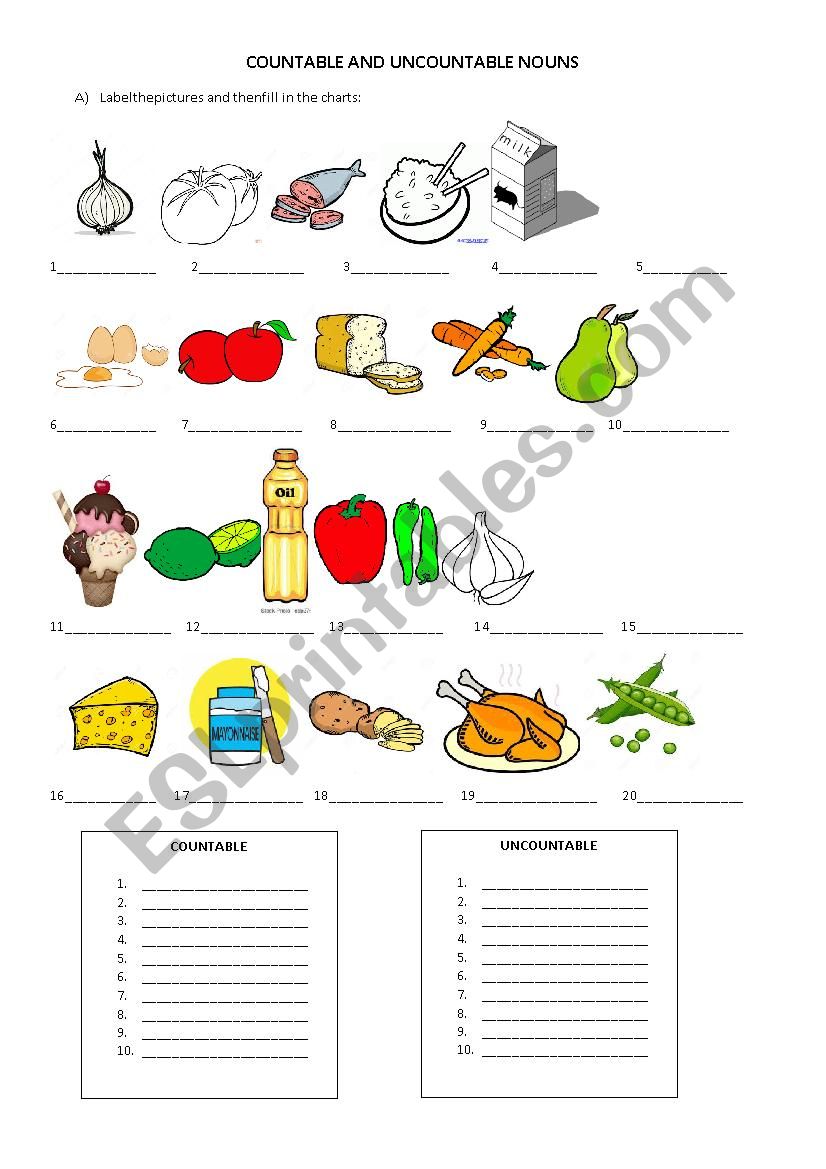 COUNTABLE AND UNCOUNTABLE worksheet