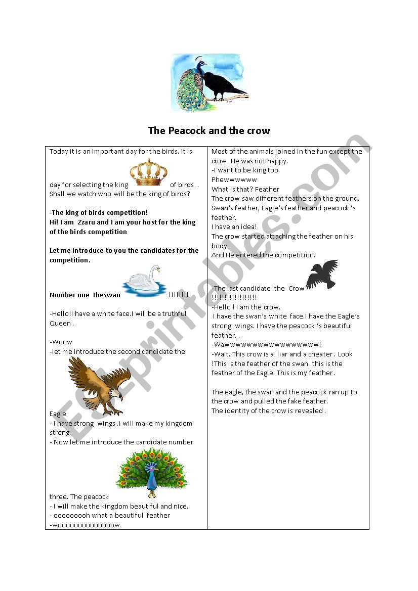 The Peacock and the crow  worksheet