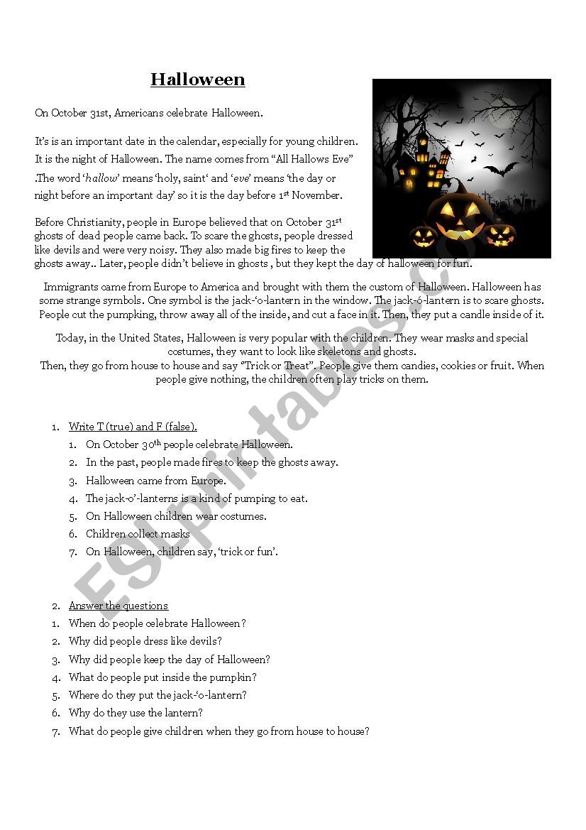 Halloween worksheet. Elementary/Pre-intermediate - ESL worksheet by Giul