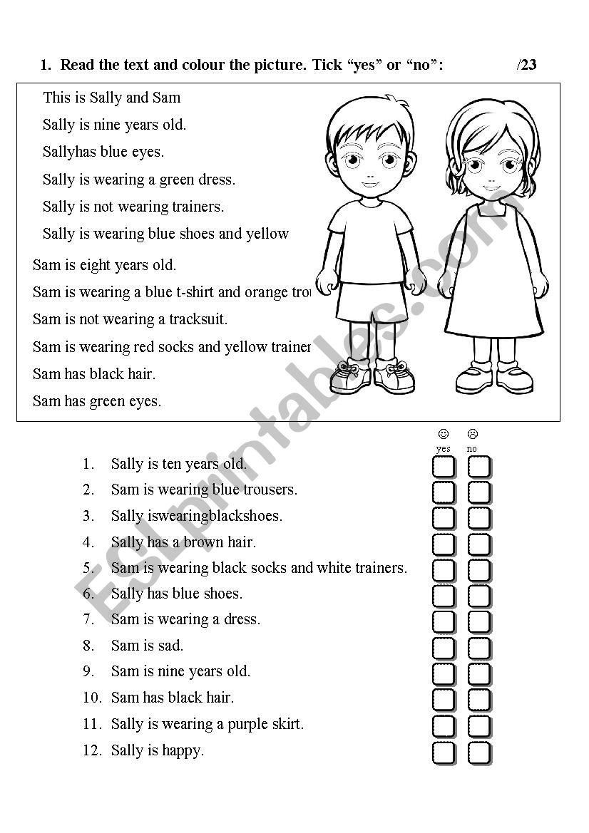 Clothing and colours worksheet