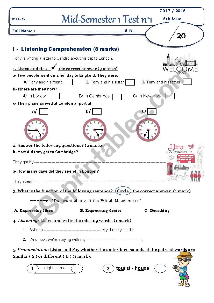 mid semester 1 test n1 8th form