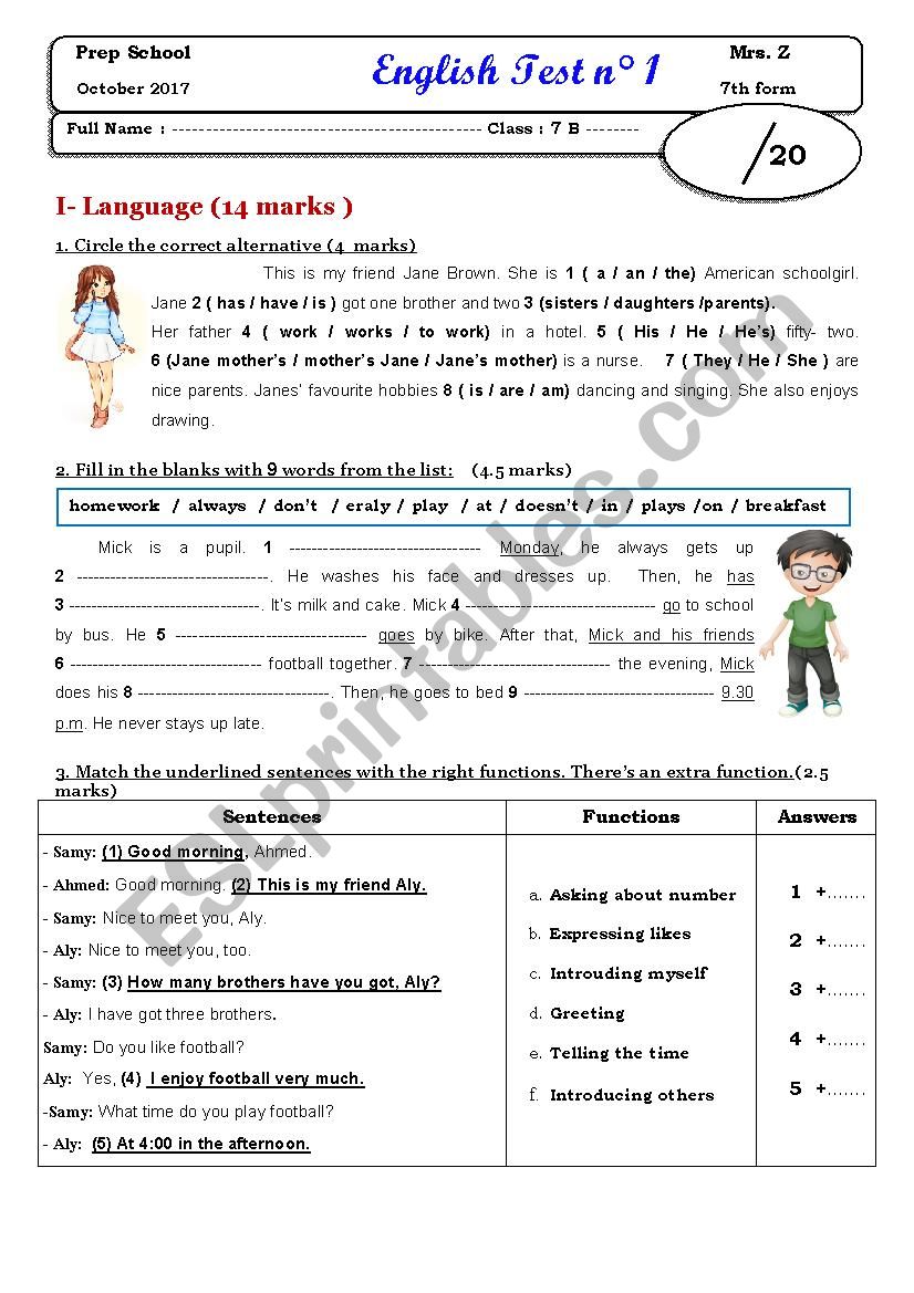 mid semester 1 test n1 7th form