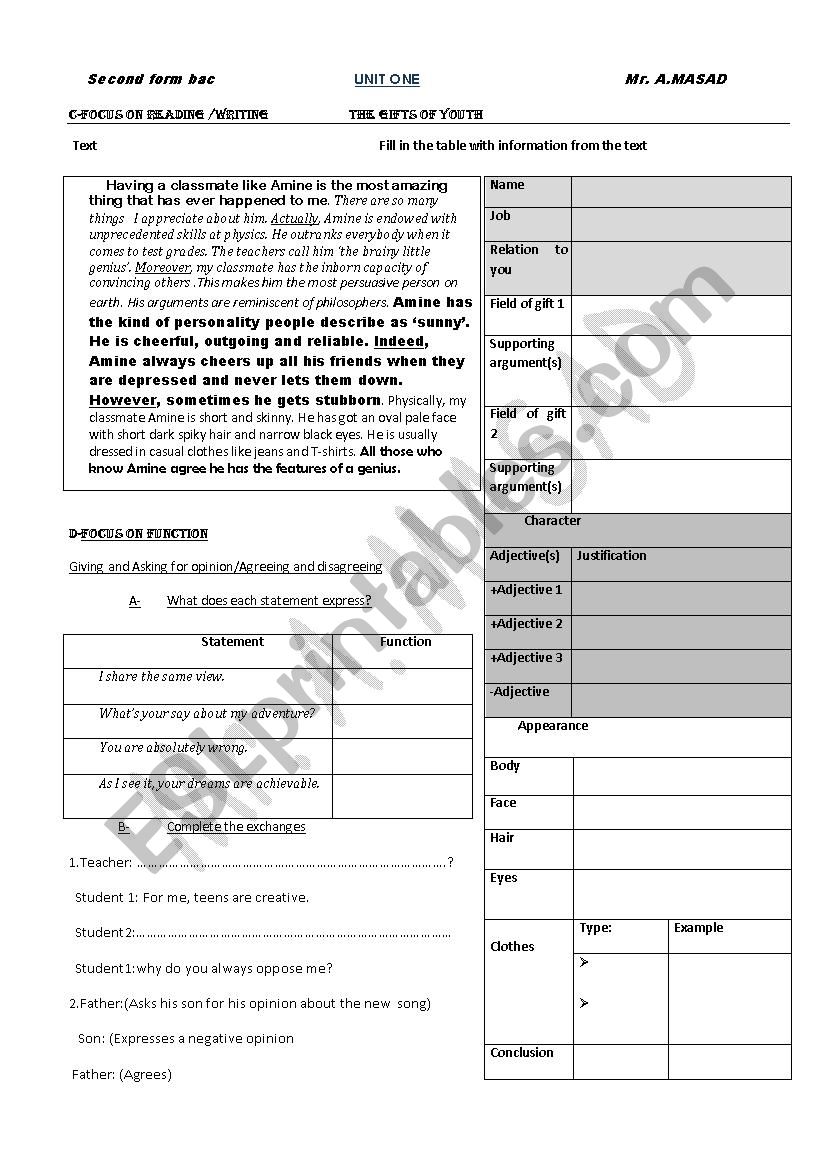   people description worksheet