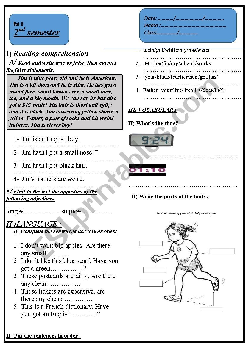 test elementary worksheet