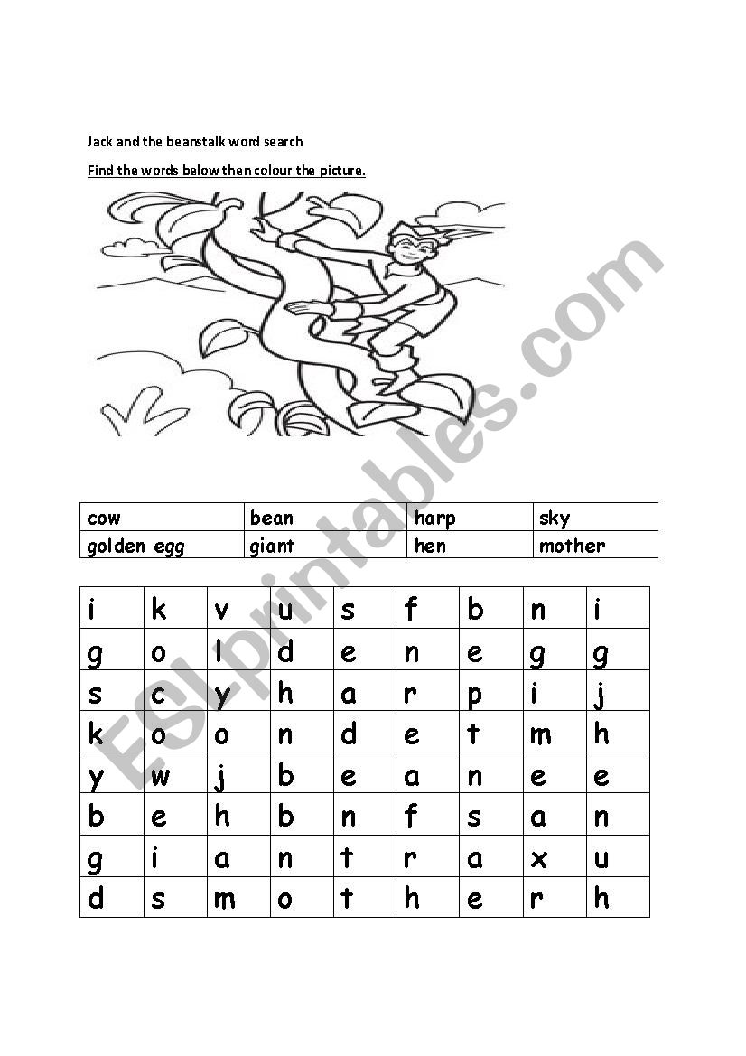 Jack and the beans stalk worksheet