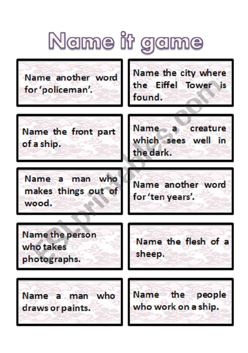  name it game cards - very interesting + get students thinking :) 7th part