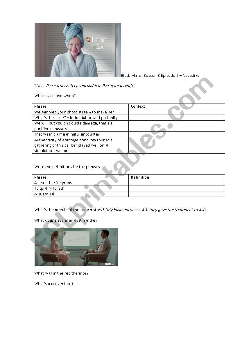 Black Mirror - Nosedive worksheet