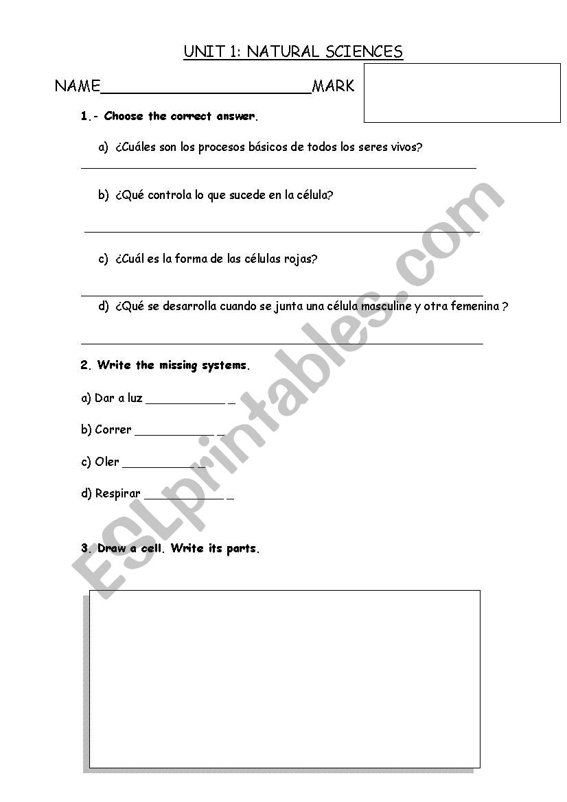 UNIT 1: OUR BODIES AND HEALTH worksheet