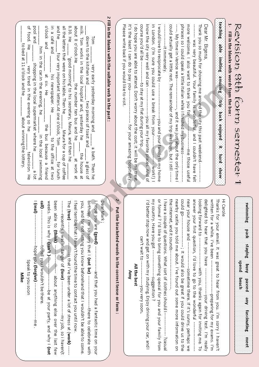 eighth form revision  worksheet
