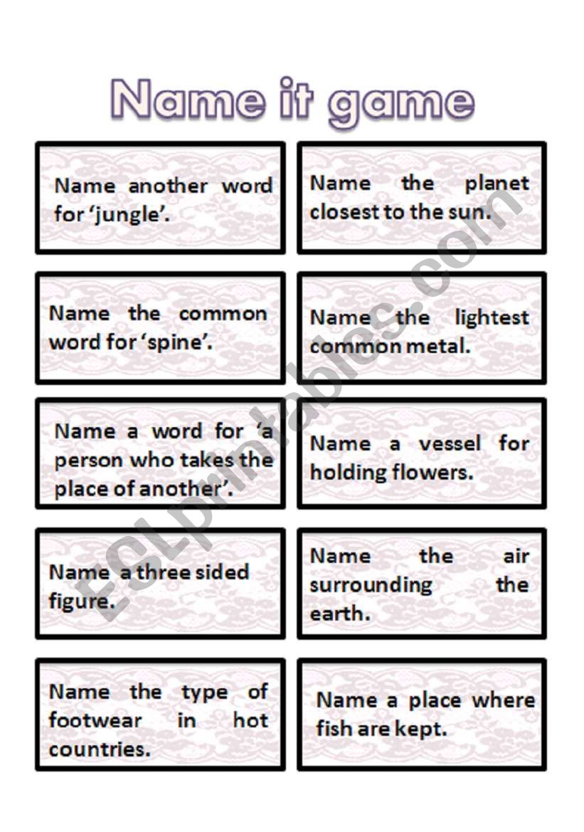  name it game cards - very interesting + get students thinking :) 8th part